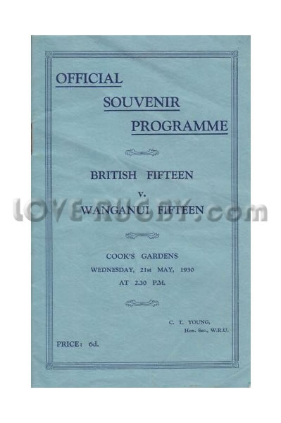 1930 Wanganui v British Isles  Rugby Programme